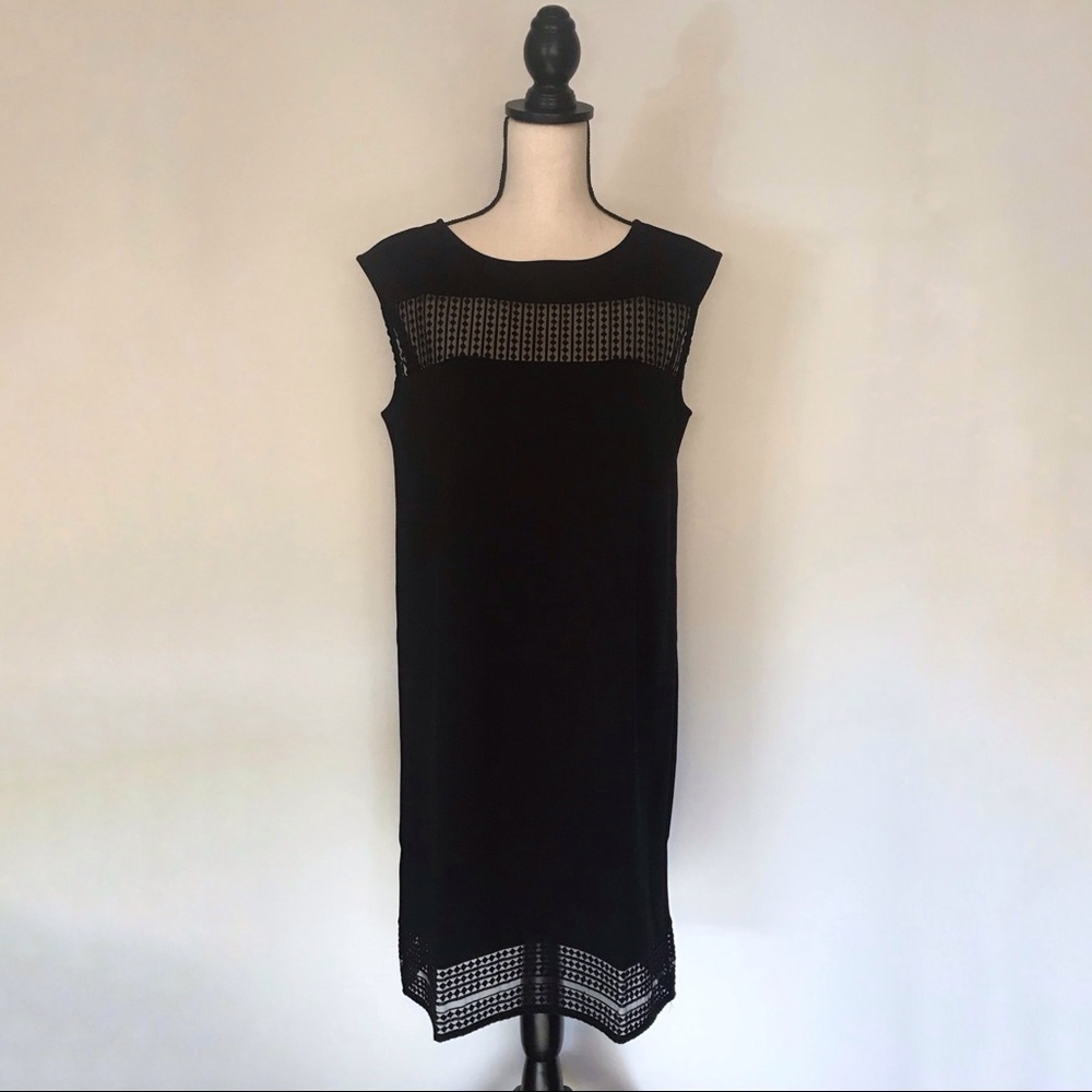 Ann Taylor lace border dress, black, petite medium